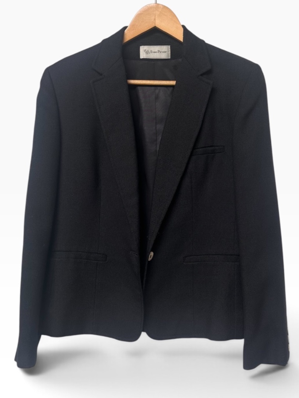 Vintage Evan-Picone ILGWU Black Single Button Wool Blazer Jacket Size 12 USA